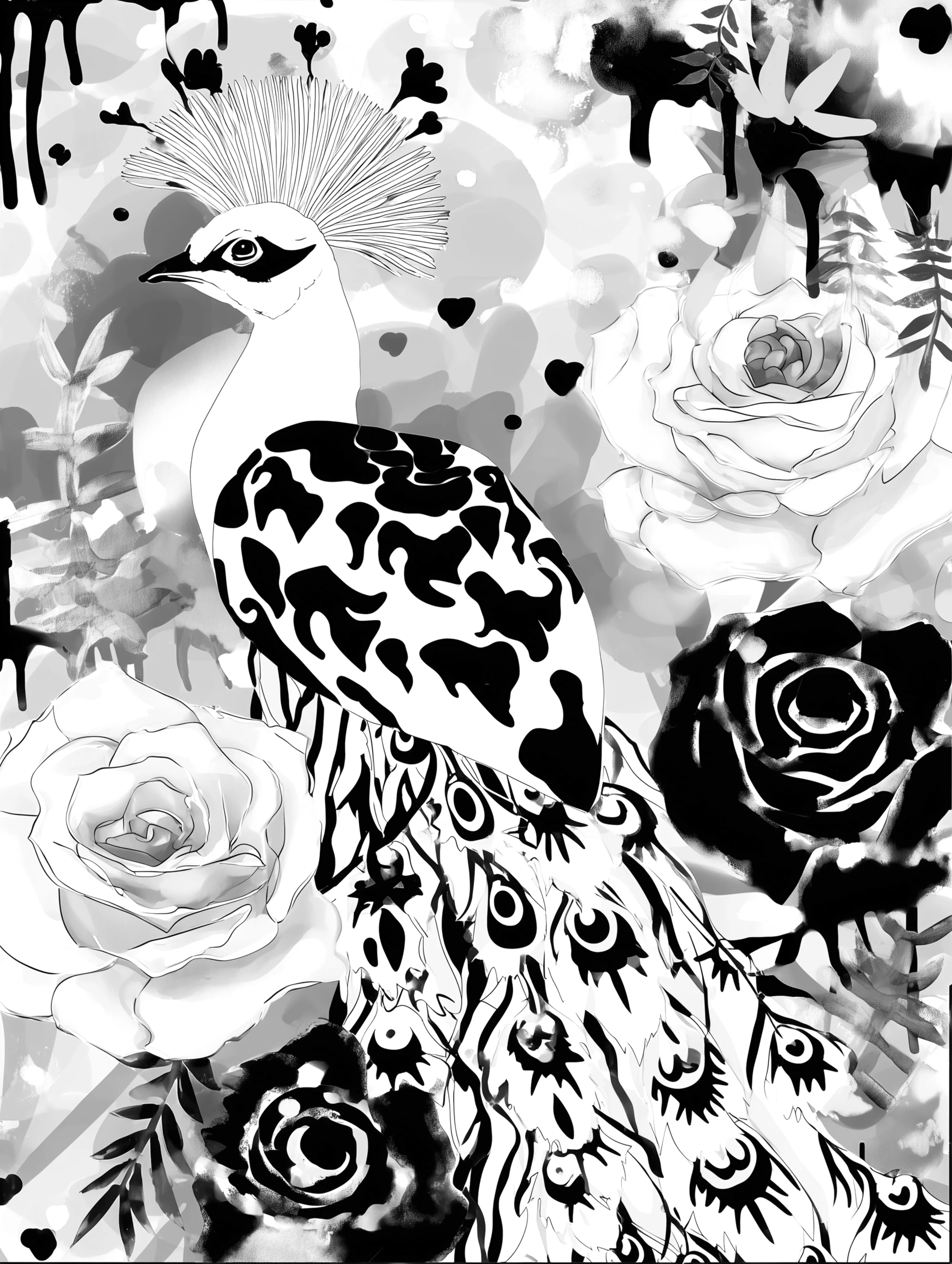 Free printable coloring page of peacock for adults featuring glamorous peacock